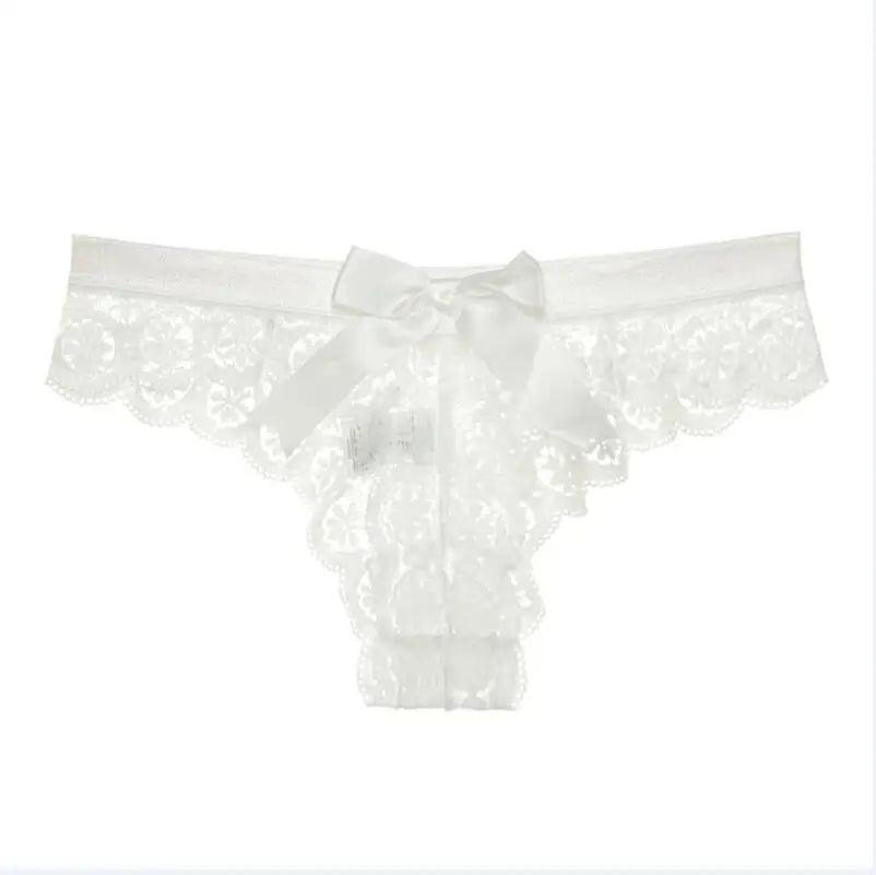 Flora — Lace Bow Thong Panties #8256