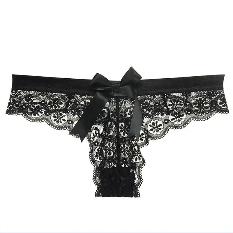 Flora — Lace Bow Thong Panties #8256